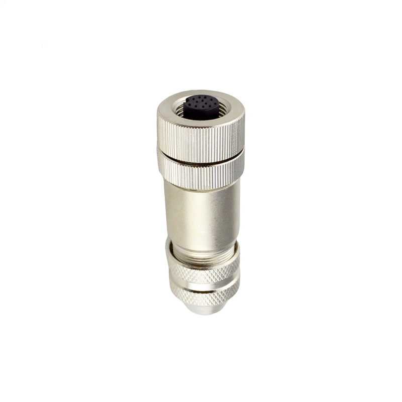 M12 12pins A code female straight metal assembly connector PG7 thread,shielded,brass with nickel plated housing,suitable cable diameter 4.0mm-6.0mm